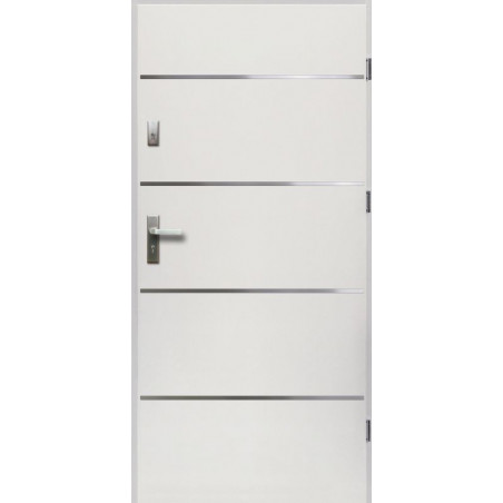 Drzwi Zewnętrzne Stalowe Białe Atena 55 mm z Klamką i Wkładkami