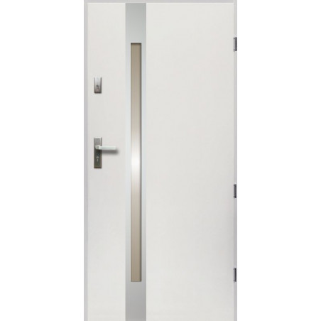 Drzwi Zewnętrzne Stalowe Białe Temida Slim 55 mm z Klamką i Wkładkami