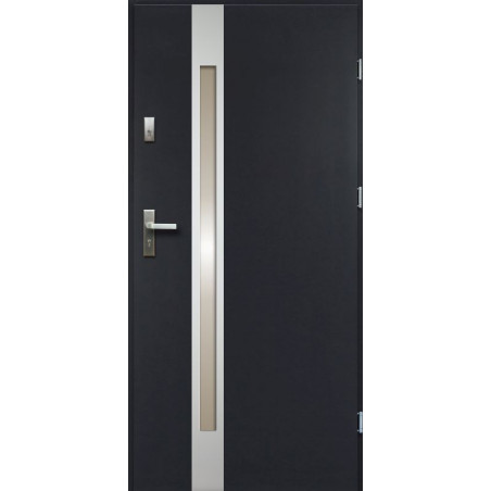 Drzwi Zewnętrzne Stalowe Antracyt Temida Slim 55 mm z Klamką i Wkładkami