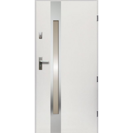 Drzwi Zewnętrzne Stalowe Białe Temida 55 mm z Klamką i Wkładkami