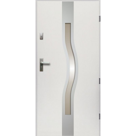 Drzwi Zewnętrzne Stalowe Białe Olimpia 55 mm z Klamką i Wkładkami
