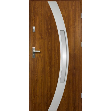 Drzwi Zewnętrzne Stalowe Złoty Dąb Idalia 55 mm z Klamką i Wkładkami