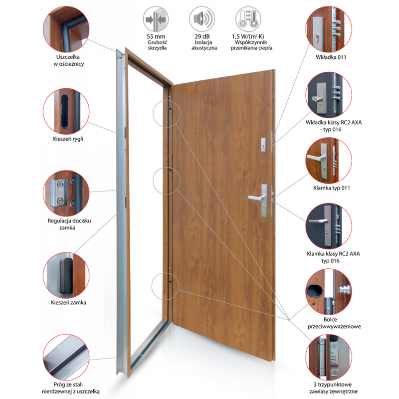 Drzwi Zewnętrzne Ceres Złoty Dąb 55 mm