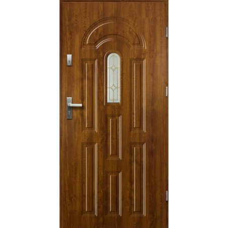 Drzwi Zewnętrzne Złoty Dąb Eris 55 mm z Klamką i Wkładkami