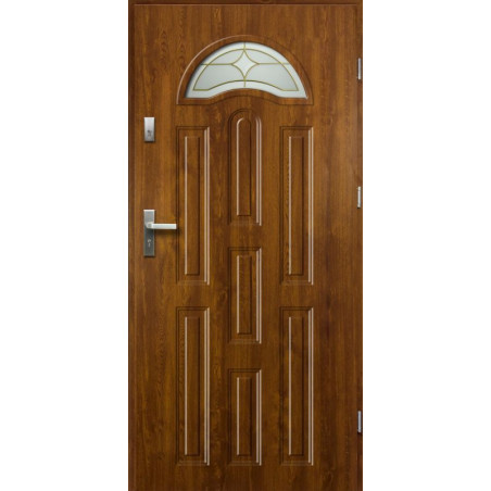 Drzwi Zewnętrzne Złoty Dąb Sol 55 mm z Klamką i Wkładkami