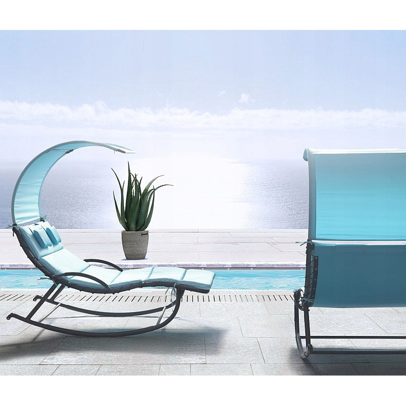 Dwuosobowy Leżak Bujany Laguna Kolor - Niebieski Na Stelażu Metalowym