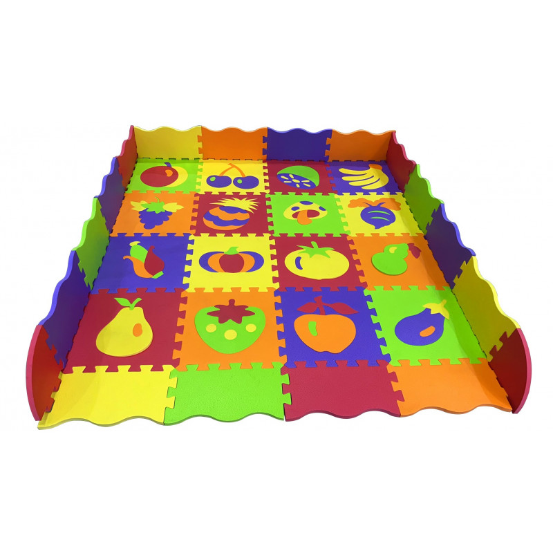 Duża Mata Piankowa Z Płotkiem i Puzzlami Owoce