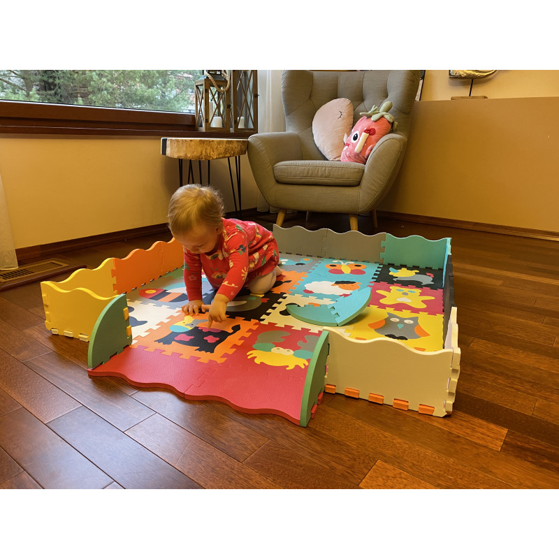 Duża Mata Piankowa Z Płotkiem i Puzzlami Zwierzęta