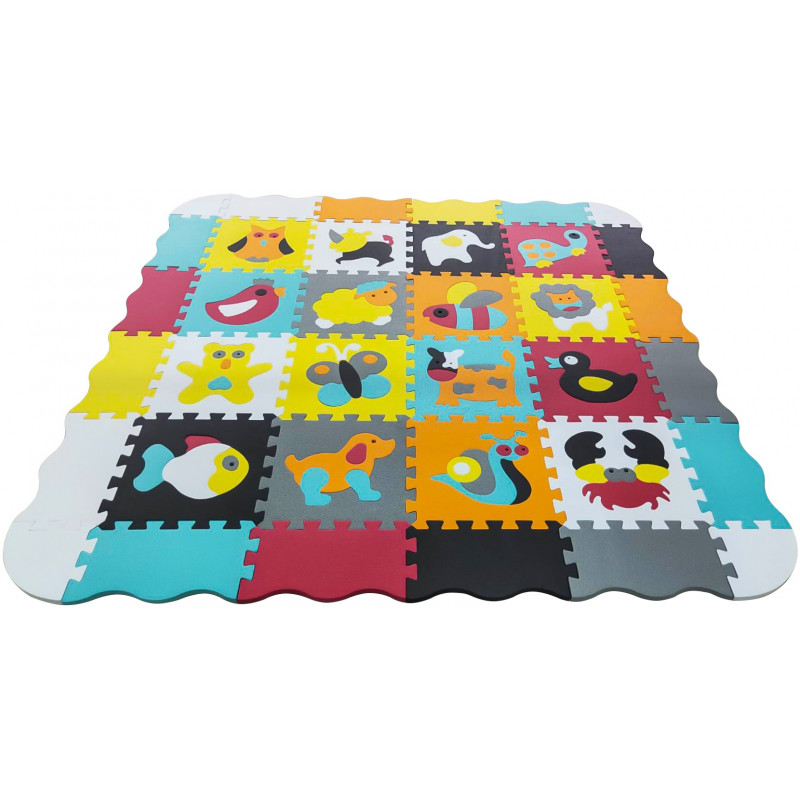 Duża Mata Piankowa Z Płotkiem i Puzzlami Zwierzęta