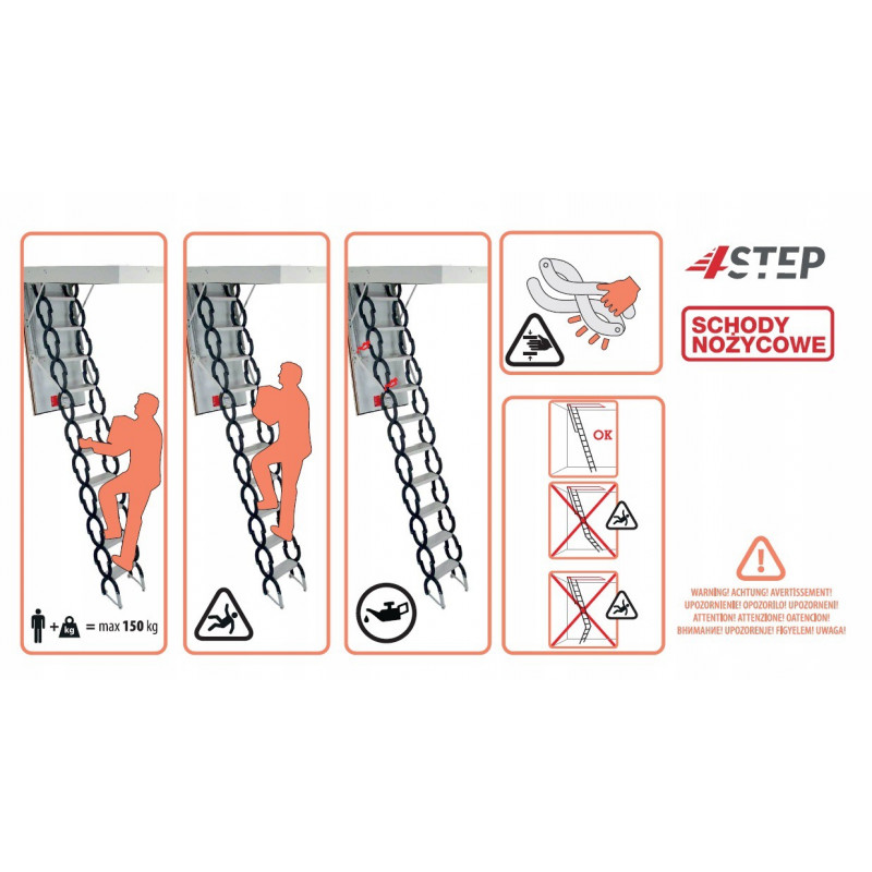 Schody Strychowe Nożycowe 33 mm 120x60 H-325 cm