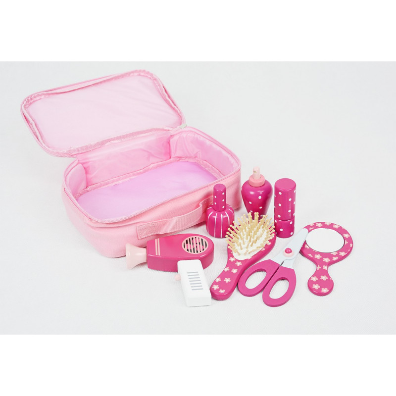 Drewniany Zestaw Do Makijażu z Kosmetyczką