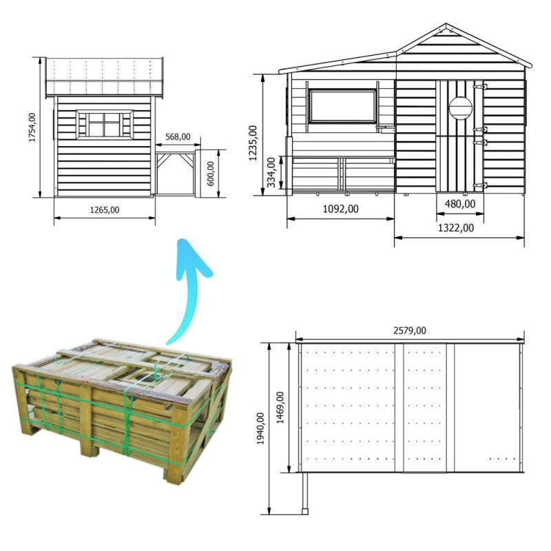 Drewniany domek ogrodowy dla dzieci - Ela - stan surowy. Drewniany domek ogrodowy dla dzieci - Ela - stan surowy.