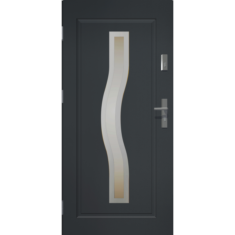 Drzwi zewnętrzne przeszklone CERES - Antracyt. INOX. Szklenie Stopsol. Produkt polski.