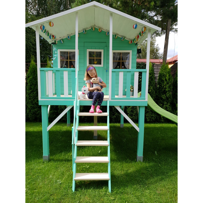 Drewniany Domek Dla Dzieci Gucio z Podwójną Huśtawką