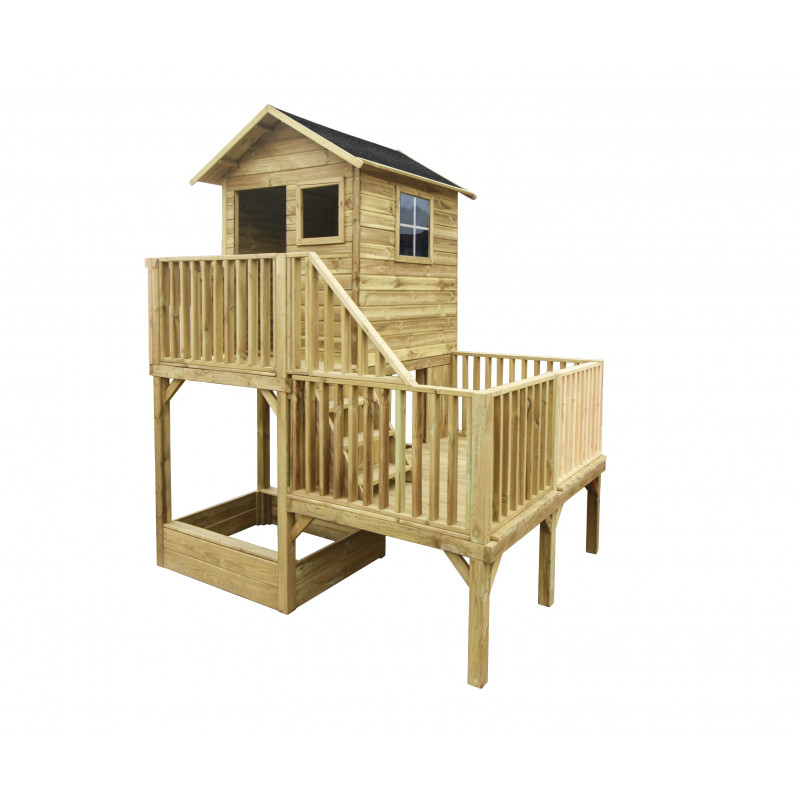 Drewniany Domek Hubert Z Huśtawką Dwoma Ślizgami i Ścianką Wspinaczkową