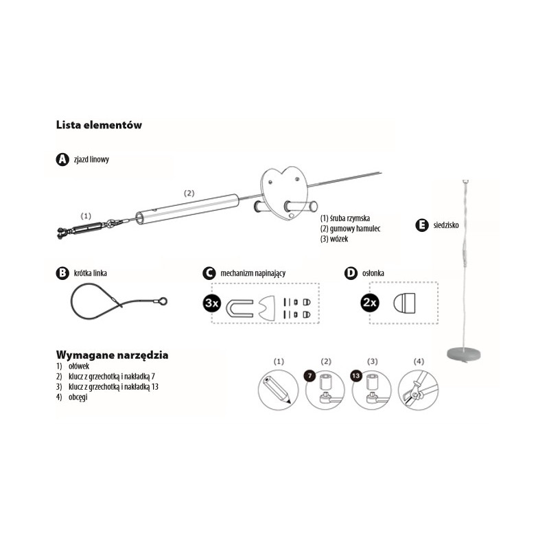Zjazd Linowy 35 Metrów Tyrolka z Siedziskiem Żółty