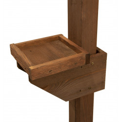 Drewniany stojak pod karmnik dla ptaków z dodatkową podstawką w kolorze brązowym