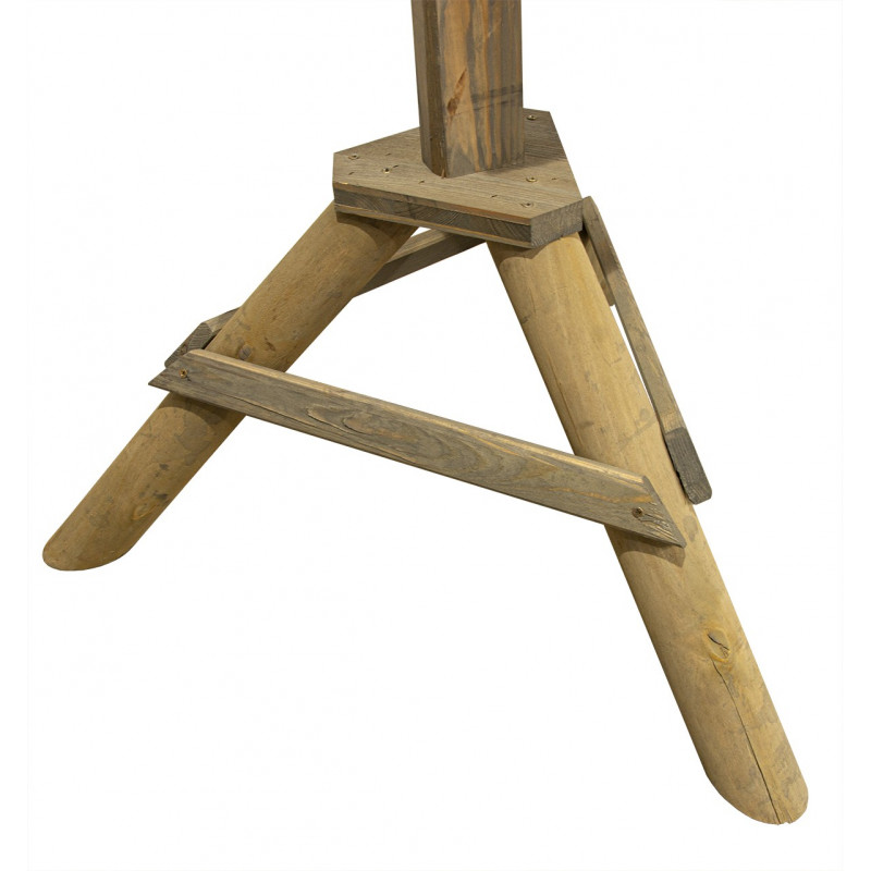 Drewniany stojak pod karmnik dla ptaków z dodatkową podstawką w kolorze szarym