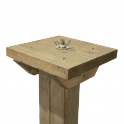 Drewniany stojak pod karmnik dla ptaków z dodatkową podstawką w kolorze szarym