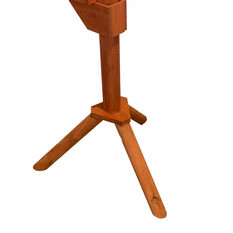 Drewniany stojak pod karmnik dla ptaków z dodatkową podstawką w kolorze rudym