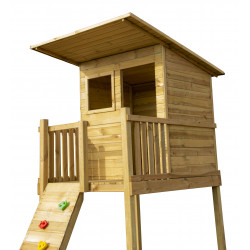 Drewniany domek ogrodowy dla dzieci - Beach House ze ślizgiem i ścianką wspinaczkową
