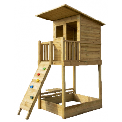Drewniany domek ogrodowy dla dzieci - Beach House ze ślizgiem i ścianką wspinaczkową