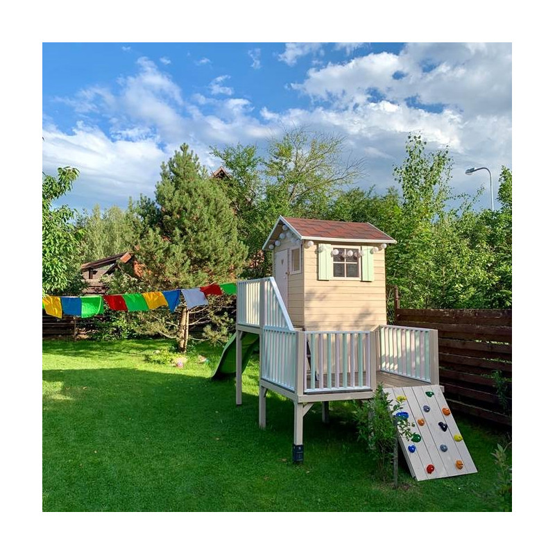 Drewniany Domek Hubert Z Podwójną Huśtawką Dwoma Ślizgami i Ścianką Wspinaczkową