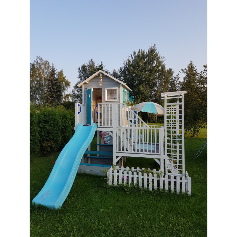 Drewniany Domek Hubert Z Podwójną Huśtawką Dwoma Ślizgami i Ścianką Wspinaczkową