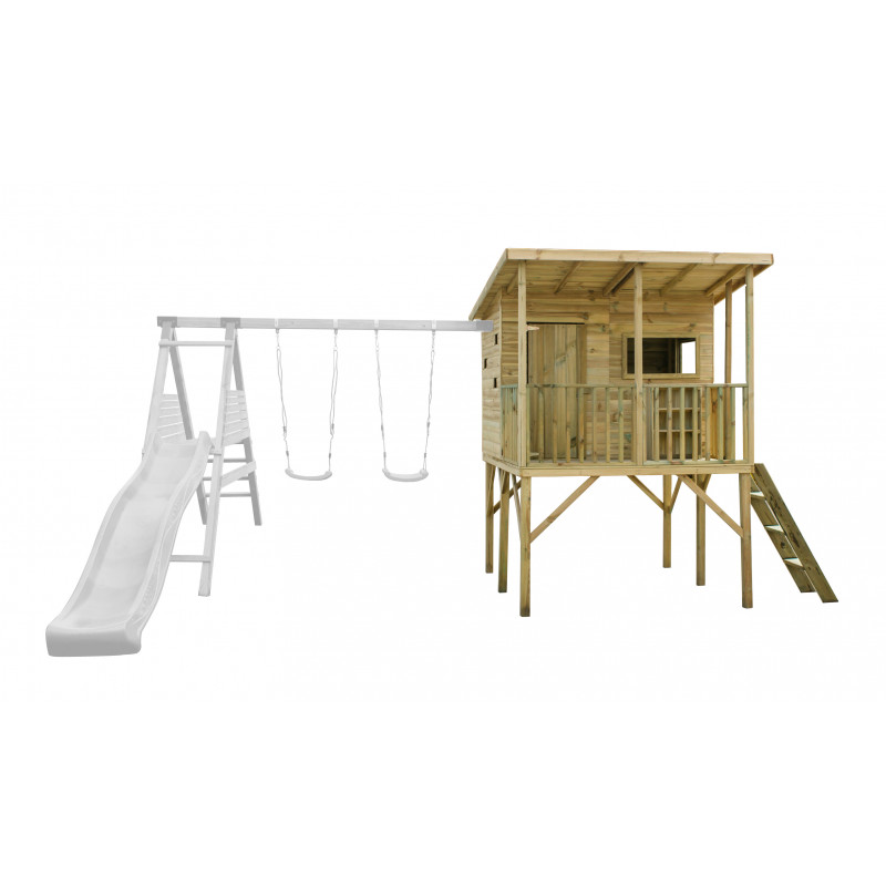 Domek ROBINSON + Podwójna Huśtawka Z Platformą i Ślizgiem  Podwójna Huśtawka