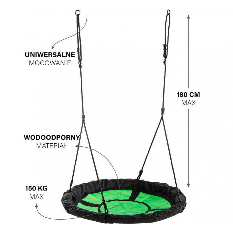 Bocianie Gniazdo Huśtawka z pianką 100 cm Czarno-zielone