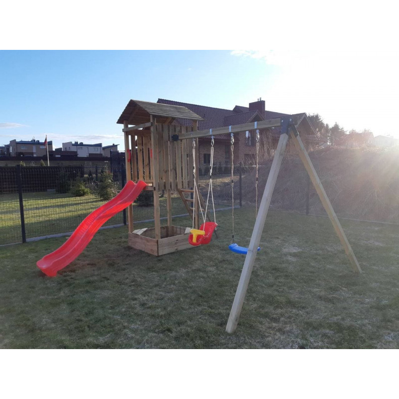 Wieża Hektor z Daszkiem i Piaskownicą + Huśtawka Podwójna