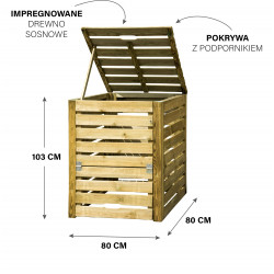 Kompostownik drewniany LUX z klapą 650l impregnowany