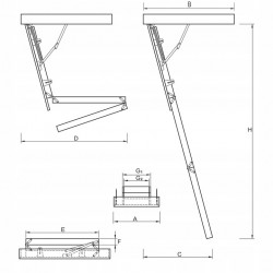 Drewniane schody strychowe EXTRA 120x70 H-305 46mm