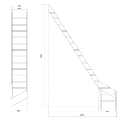Drewniane schody młynarskie zabiegowe lewe - "Kopenhaga 645"