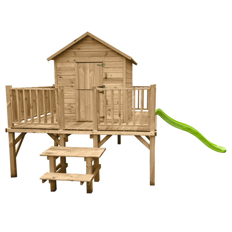 Drewniany domek ogrodowy dla dzieci - Maciej ze ślizgiem