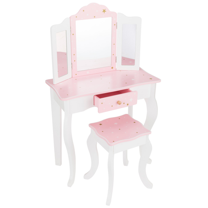 Różowa toaletka dla dzieci Sol z krzesełkiem i 3 lustrami