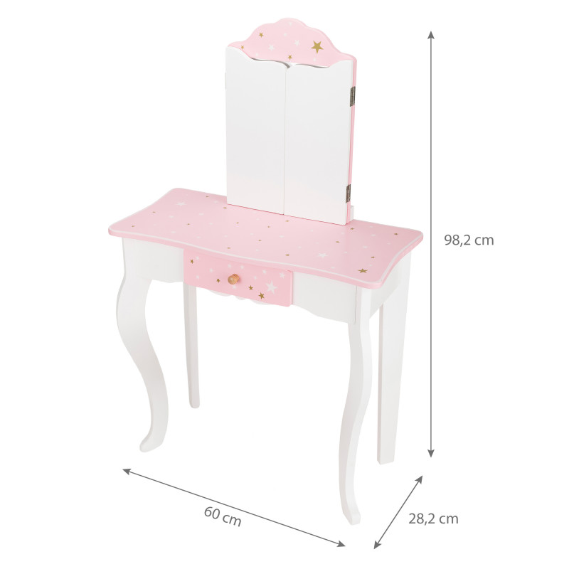 Różowa toaletka dla dzieci Sol z krzesełkiem i 3 lustrami
