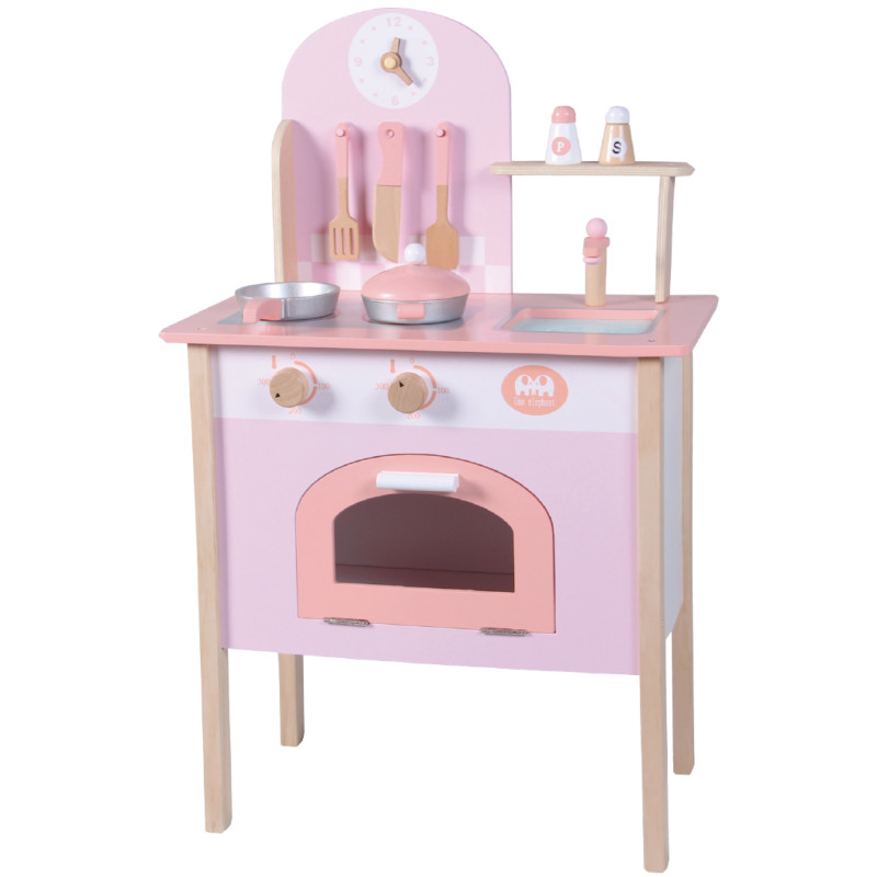 Drewniana kuchnia dla dzieci różowo-biała KidsCookSpace