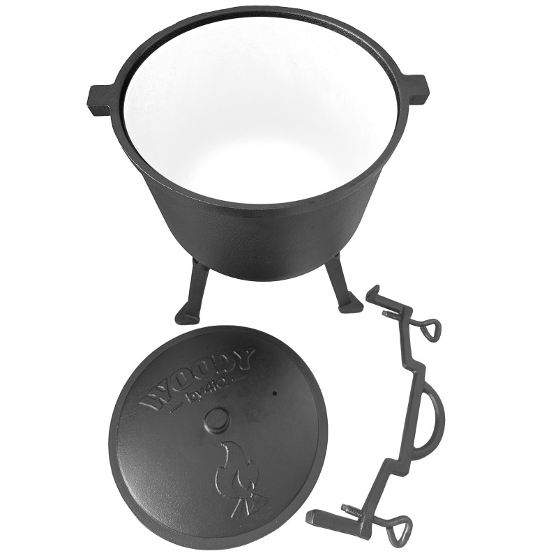 Kociołek żeliwny WOODY 15L myśliwski stojący na ognisko emaliowany