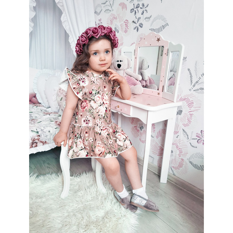 Różowa toaletka dla dzieci Sol z krzesełkiem i 3 lustrami