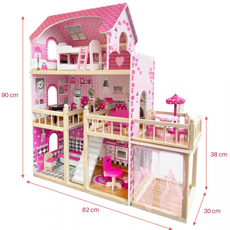 Duży domek dla lalek Nadia z balkonem i akcesoriami