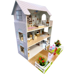 Drewniany domek dla lalek Rozalia z ogrodem i akcesoriami