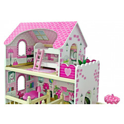 Duży domek dla lalek Larysa z balkonem, zjeżdżalnią i akcesoriami
