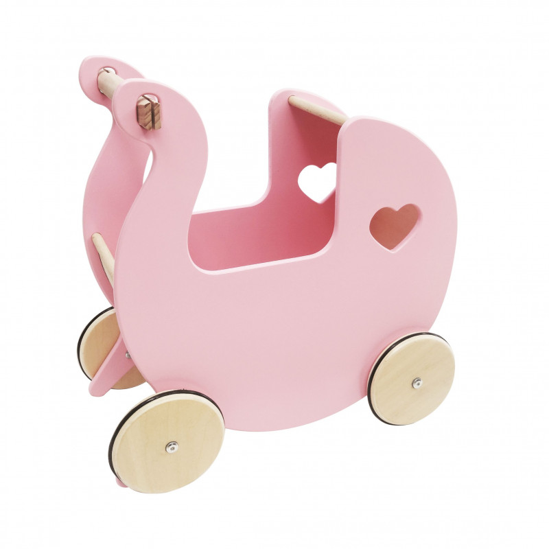Drewniany wózek dla lalek Ruby różowy pchacz