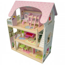 Drewniany domek dla lalek Melisa z balkonem i akcesoriami