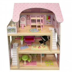 Drewniany domek dla lalek Melisa z balkonem i akcesoriami