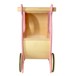 Drewniany wózek dla lalek Ruby różowy pchacz