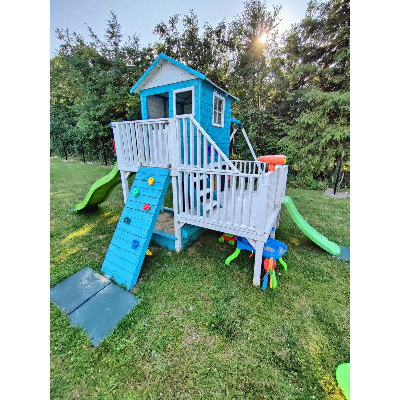 Drewniany Domek Hubert Z Podwójną Huśtawką Dwoma Ślizgami i Ścianką Wspinaczkową