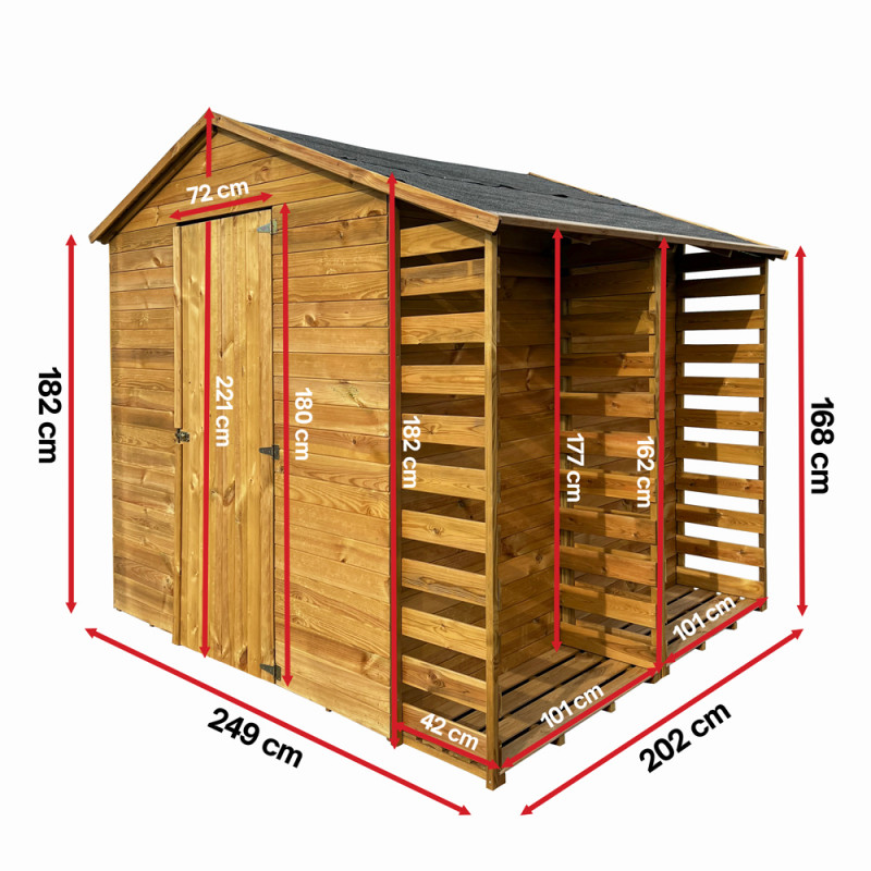 Domek narzędziowy z drewutnią 221x249x202 cm impregnowana narzędziownia