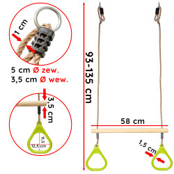 Drewniany Trapez do huśtawki z uchwytami w kolorze limonkowym